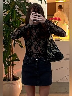 Black Denim Mini Skirt - Women's Classic Casual